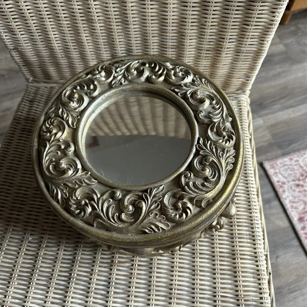 Jewelry Trinket Box Vanity Box Art Nouveau Style Resin Repousse Footed Lined